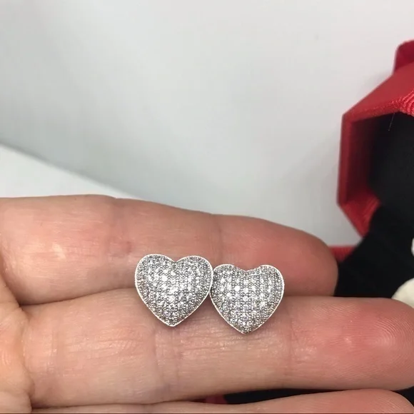 Lab created micro pave heart diamond earrings - Picture 5 of 5